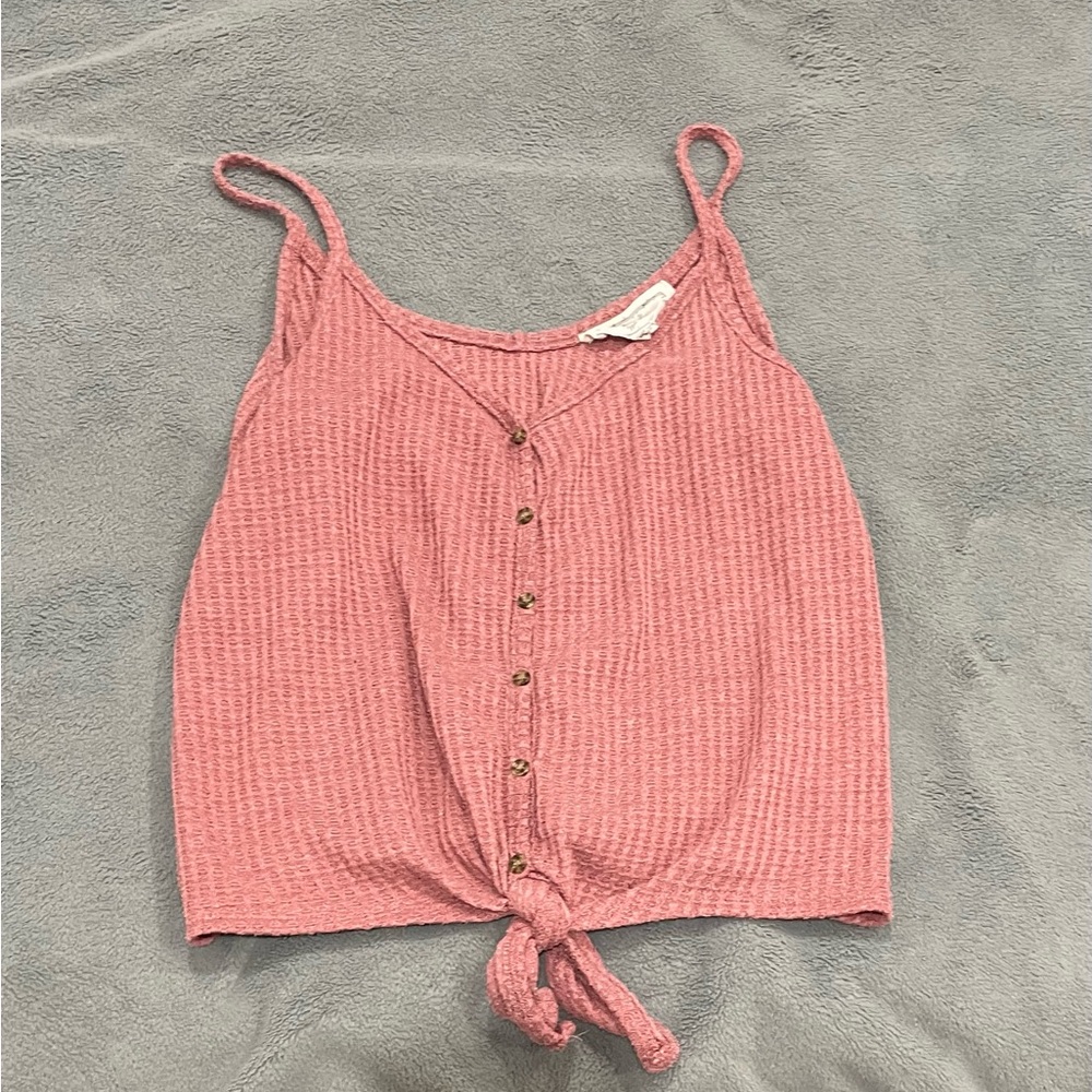 Pink waffle material tank top
